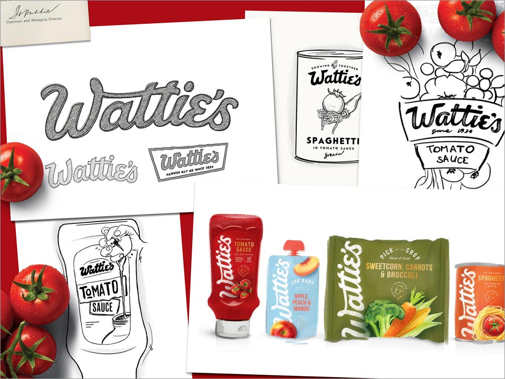 新西兰Wattie's番茄酱品牌logo与包装设计草图