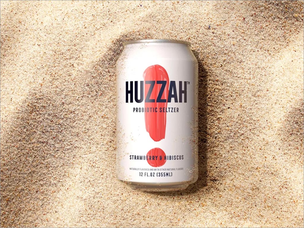 美国HUZZAH草莓味功能性益生菌苏打水饮料包装设计