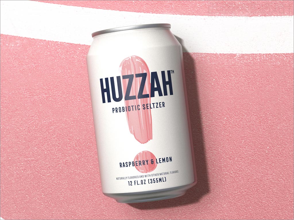 美国HUZZAH覆盆子味功能性益生菌苏打水饮料包装设计