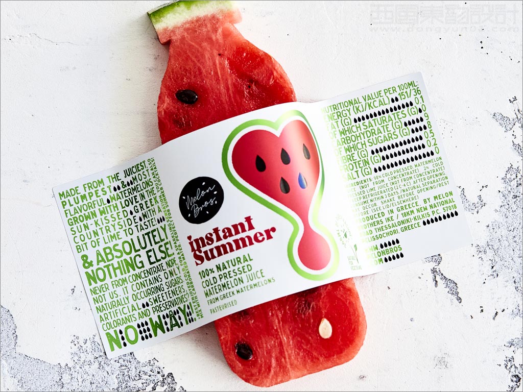 Instant Summer的西瓜汁果汁饮料标签包装设计