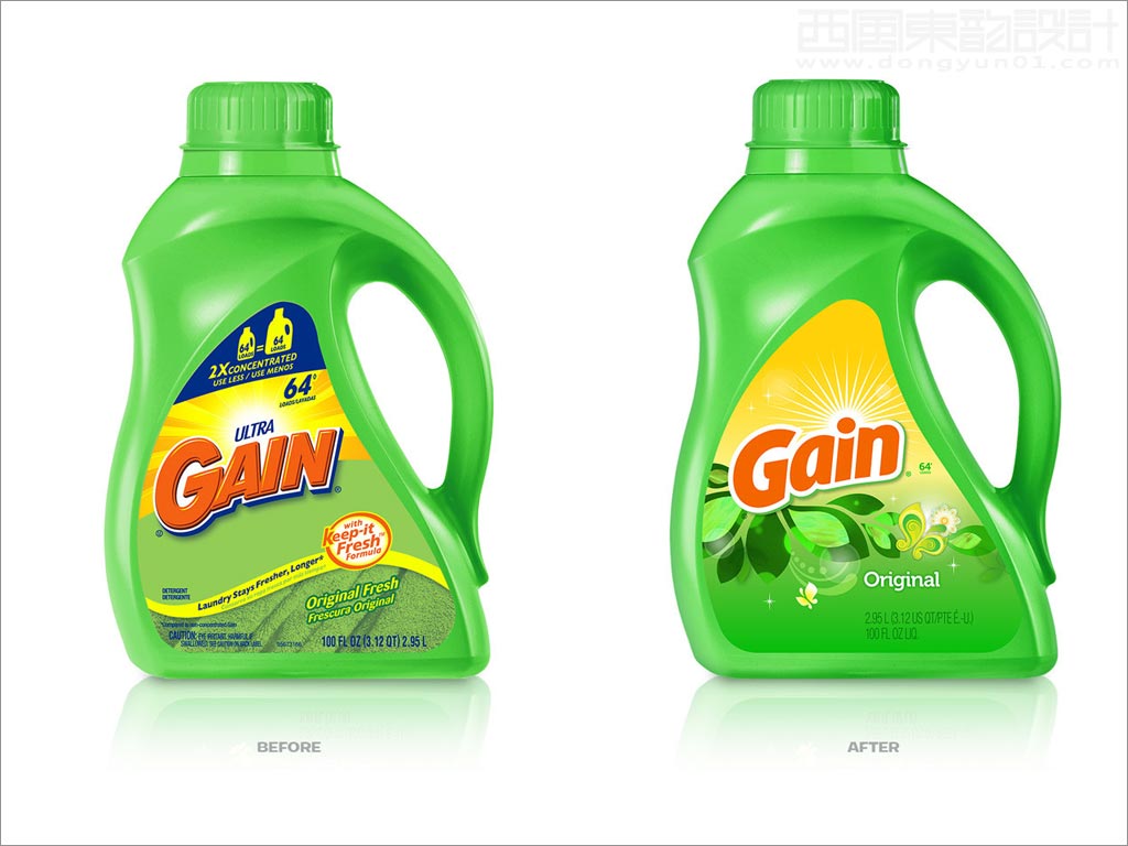 美国Gain洗衣液洗衣凝珠日化用品新旧包装设计对比