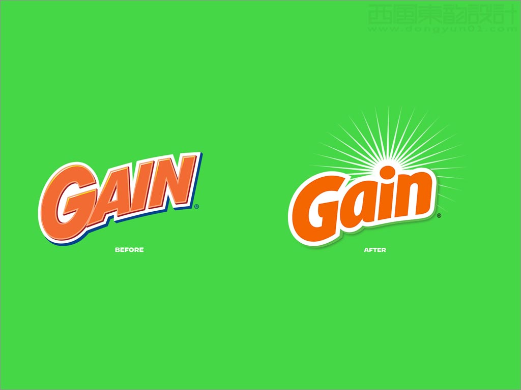 美国Gain洗衣液洗衣凝珠日化用品新旧品牌logo设计对比