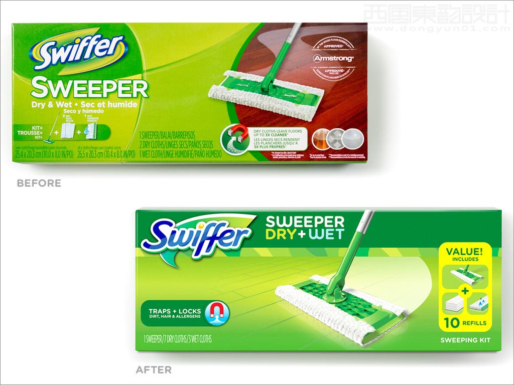 美国Swiffer拖把清洁用品新旧包装设计对比