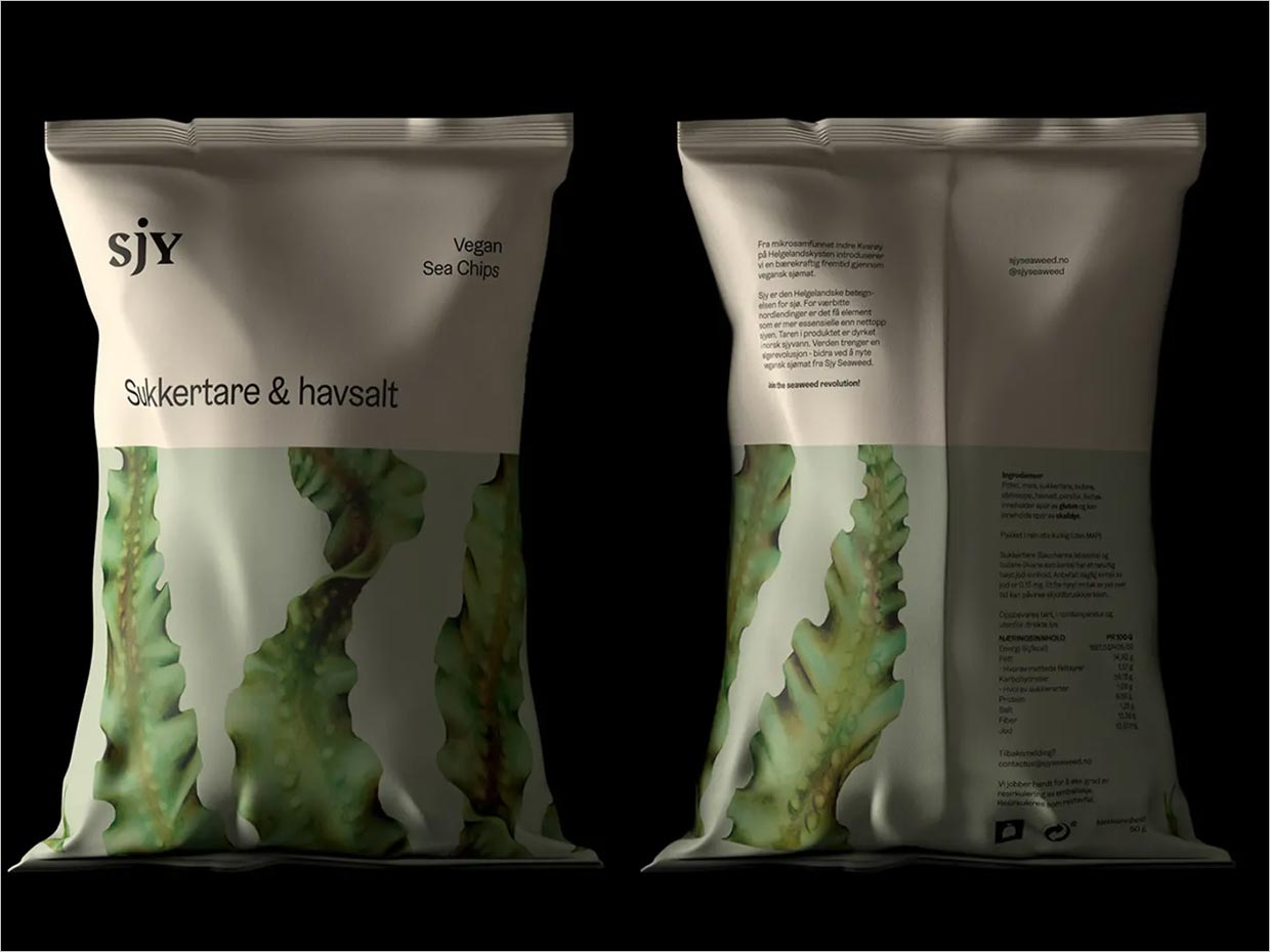 挪威Sjy海藻片素食海鲜休闲食品包装设计