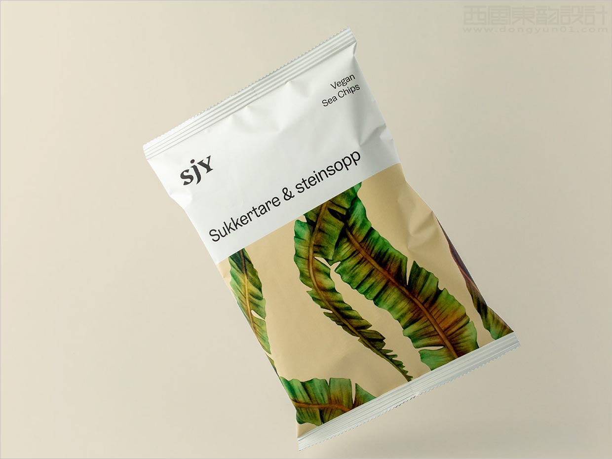 挪威Sjy海藻片素食海鲜休闲食品包装袋设计