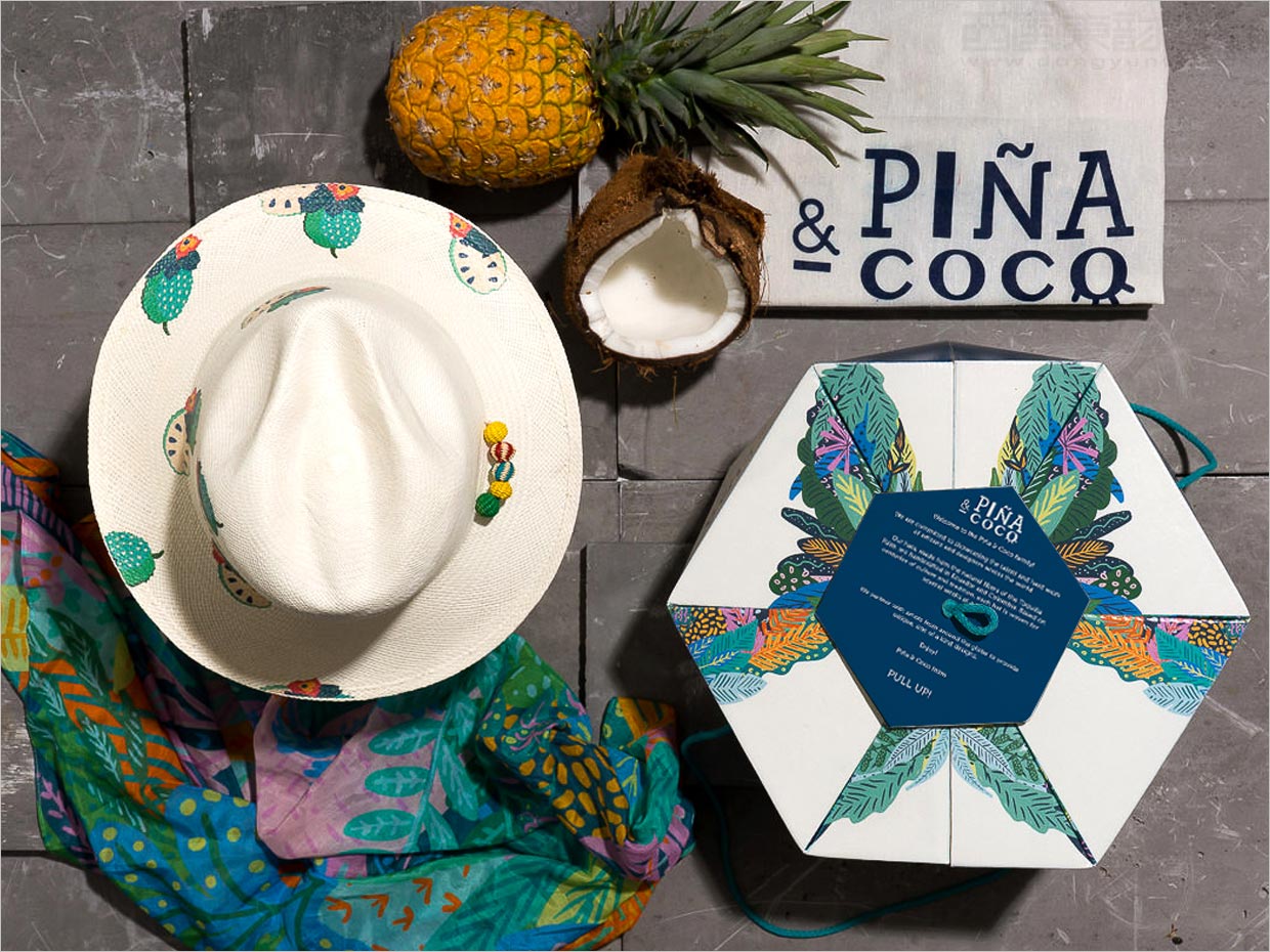 融合拉丁美洲文化和传统之美的巴拿马pinacoladas＆Coco帽子包装设计