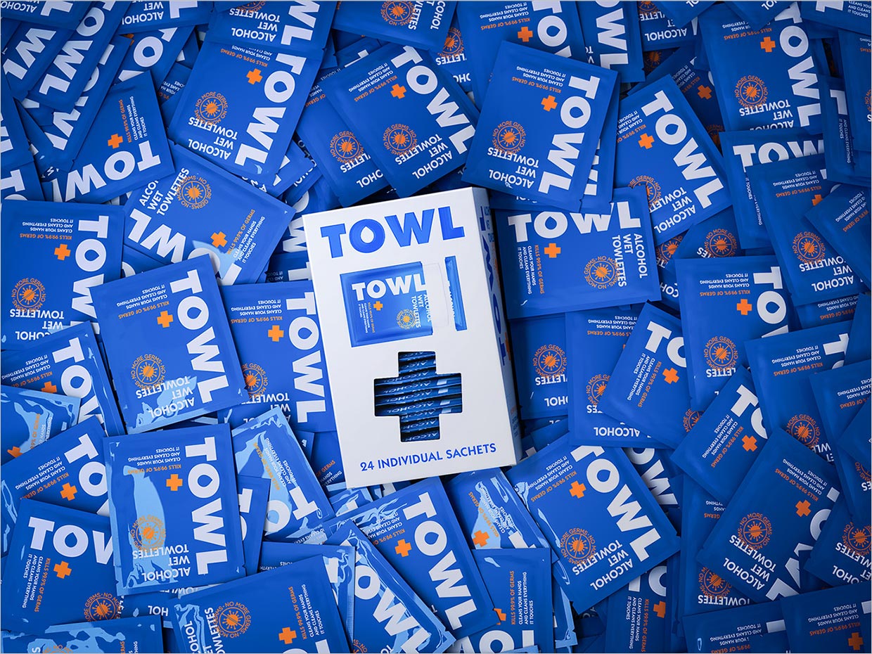 波兰TOWL抗菌消毒湿巾纸盒与内袋包装设计