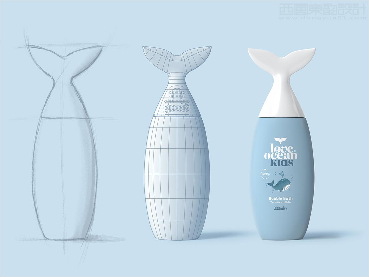 独特的Love Ocean儿童沐浴护肤日化用品瓶型设计之线稿图