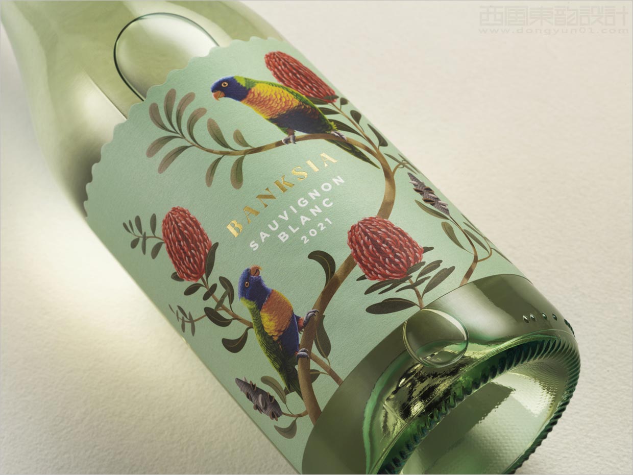 平静而多彩的澳大利亚Banksia葡萄酒包装设计之局部细节展示
