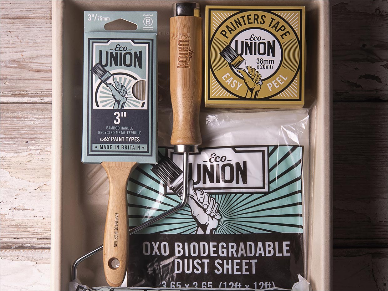 英国Eco Union油漆刷子装饰工具包装设计之开盒展示