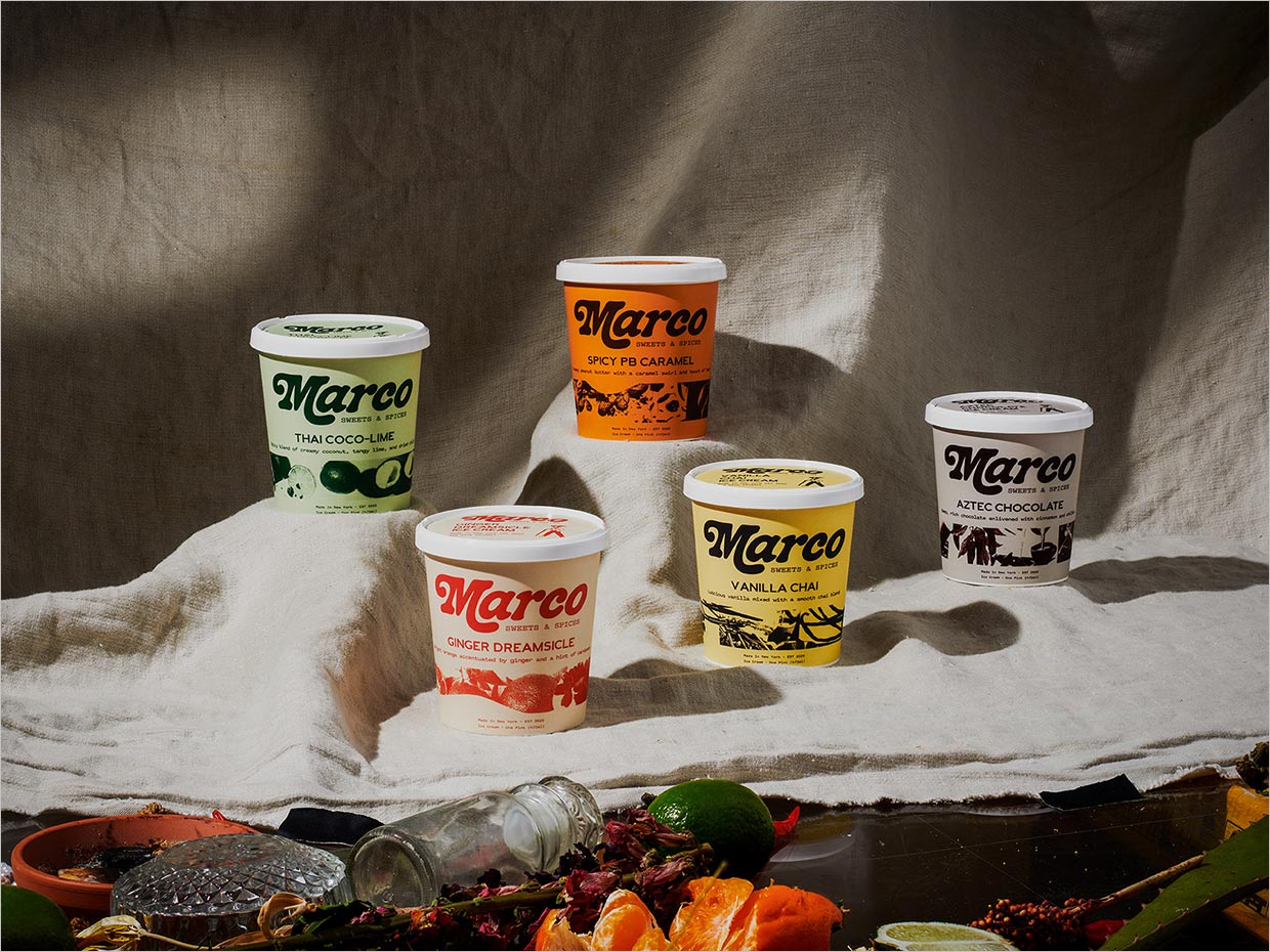 Marco Sweets & Spices 是一个受全球美食启发的冰淇淋包装设计