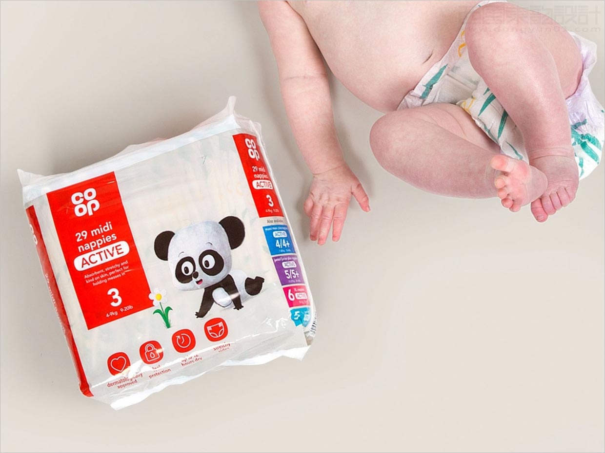 绘本风格插图的英国coop婴儿纸尿裤包装设计