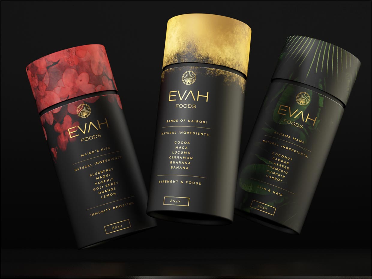 黑暗色调的意大利Evah有机保健食品包装设计