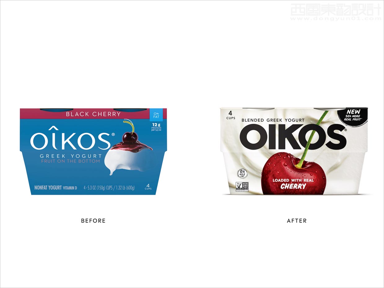 希腊Oikos水果酸奶包装设计之新旧包装箱设计对比