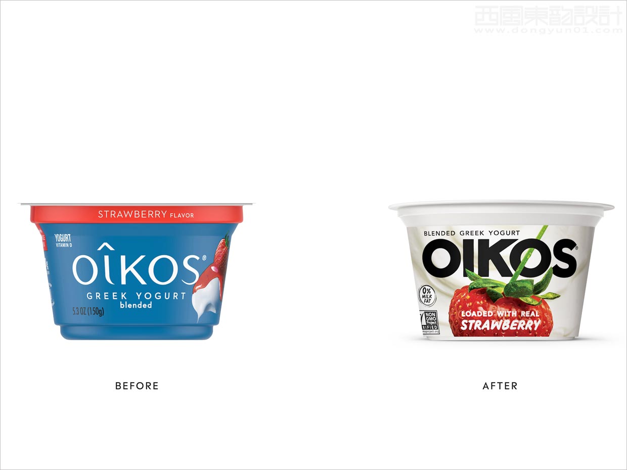希腊Oikos水果酸奶包装设计之新旧包装设计对比