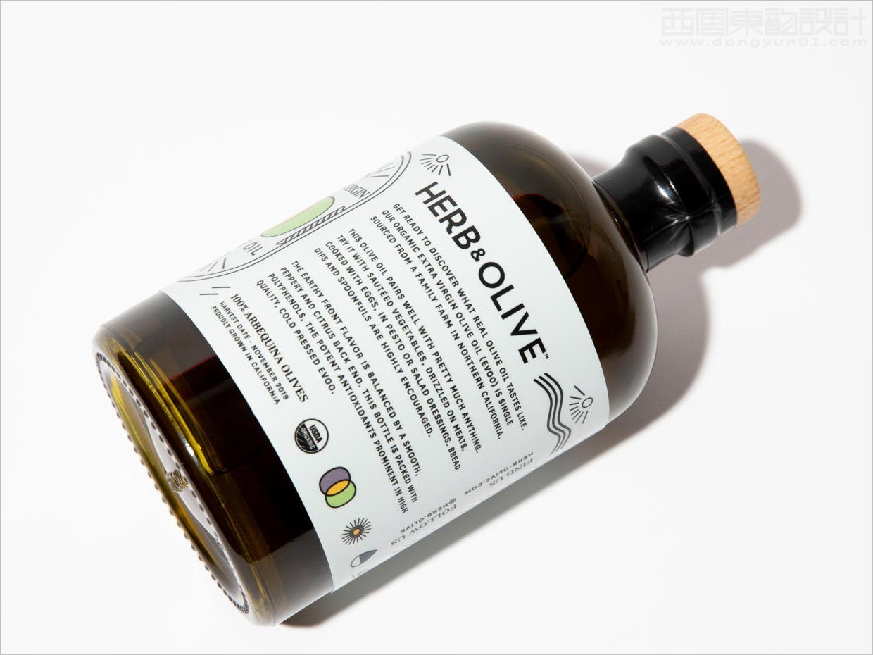美国Herb & Olive有机特级初榨橄榄油包装设计之背面展示