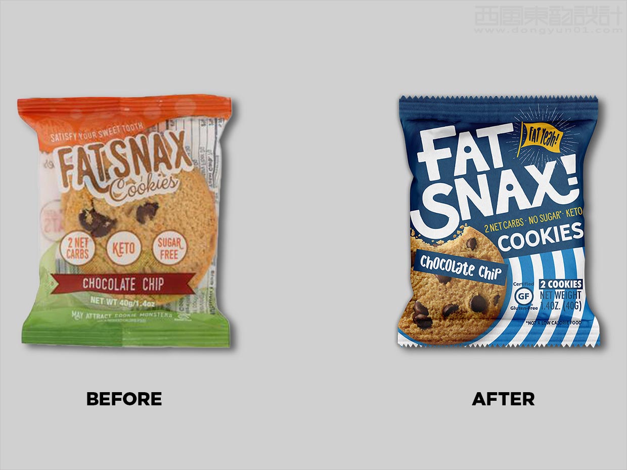 美国Fat Snax饼干快消食品包装设计之新旧包装设计对比