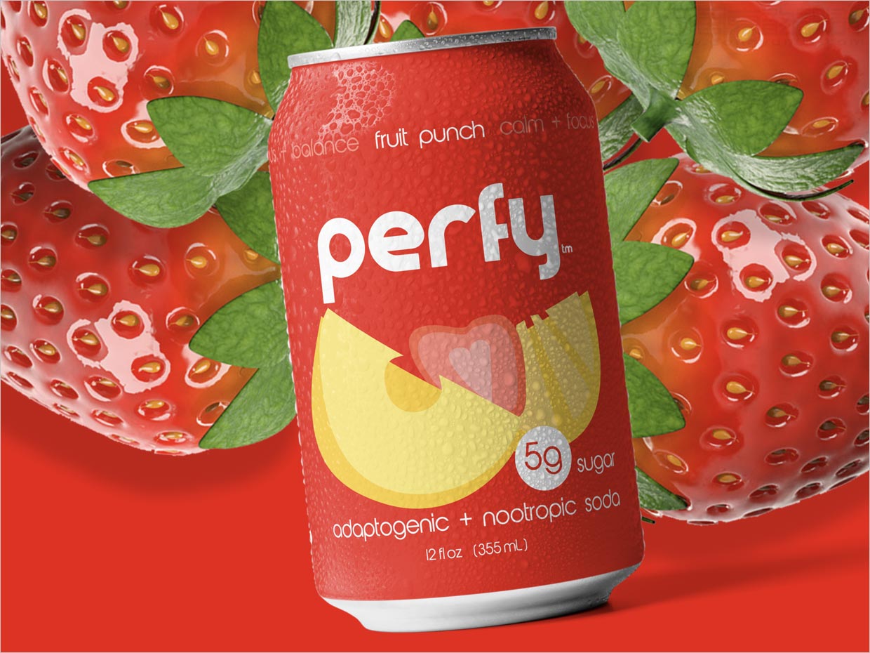 草莓味Perfy苏打水包装设计实物照片
