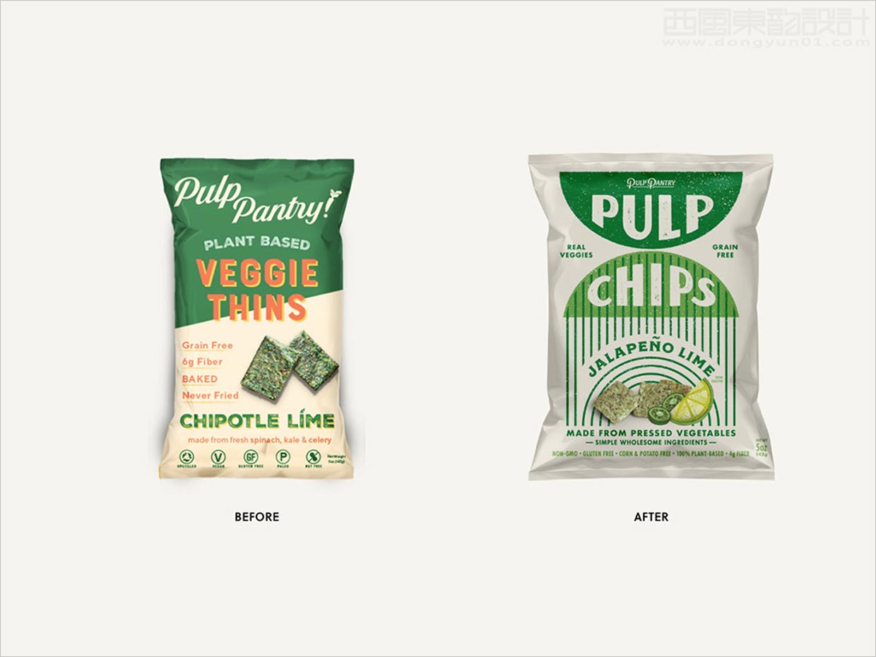美国Pulp Pantry蔬果脆片休闲零食包装设计之新旧包装设计对比图