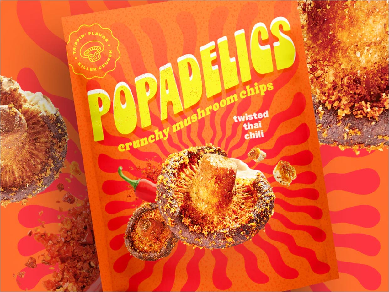 Popadelics香脆蘑菇片素食零食小吃包装设计